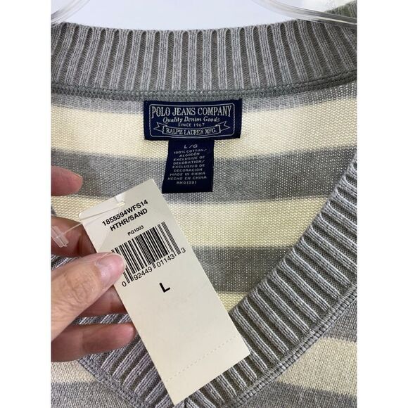 Polo Jeans Company NWT Cream Gray Striped Sweater Size L - Picture 3 of 9